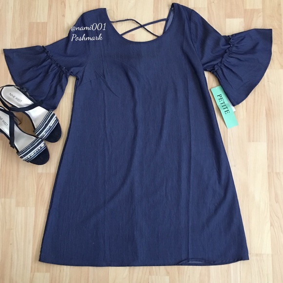 None Dresses & Skirts - Denim Blue Slight Flare Bohemian Dress